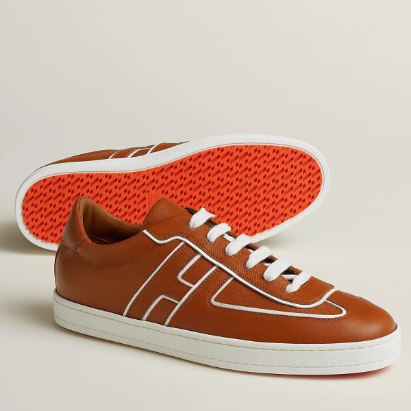 HERM Boomerang Sneakers In Brown Epsom Calfskin