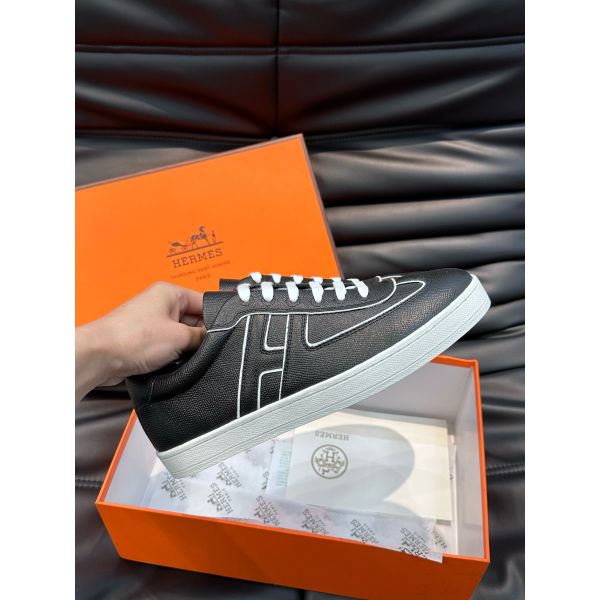 HERM Boomerang Sneakers In Noir Epsom Calfskin