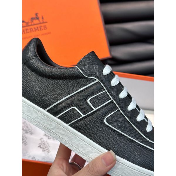 HERM Boomerang Sneakers In Noir Epsom Calfskin