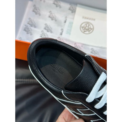 HERM Boomerang Sneakers In Noir Epsom Calfskin