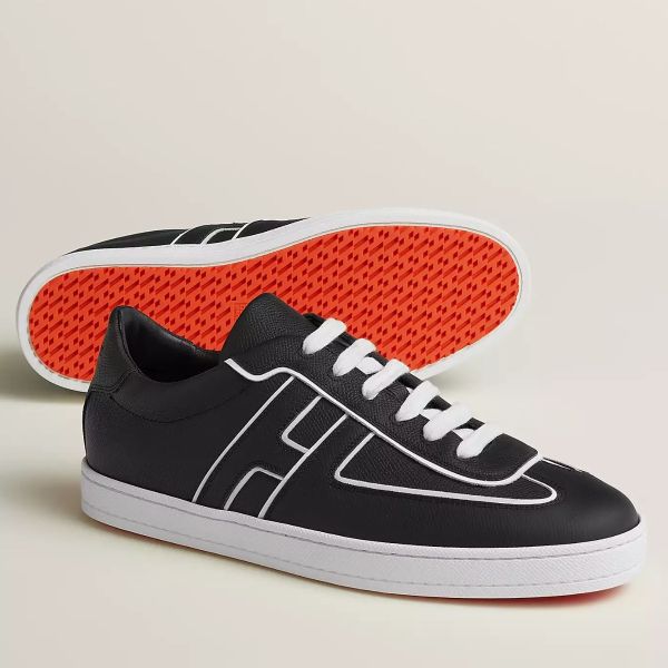 HERM Boomerang Sneakers In Noir Epsom Calfskin