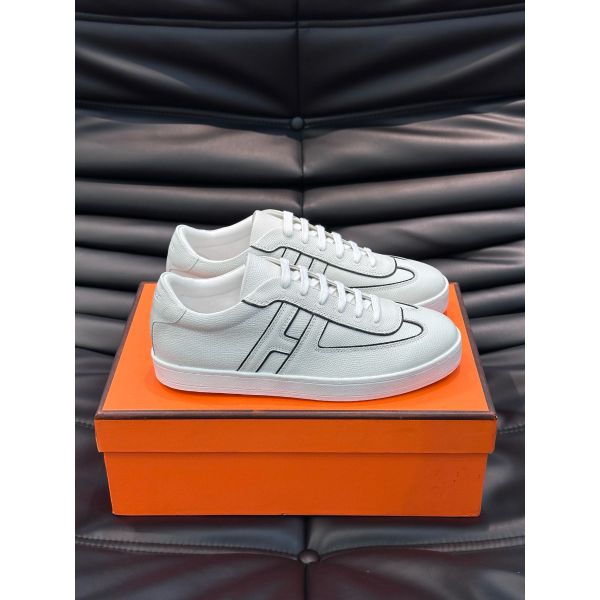 HERM Boomerang Sneakers In White Epsom Calfskin