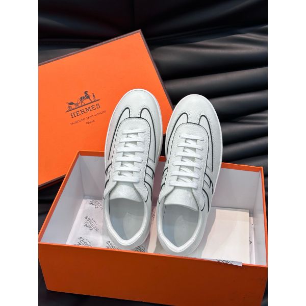 HERM Boomerang Sneakers In White Epsom Calfskin