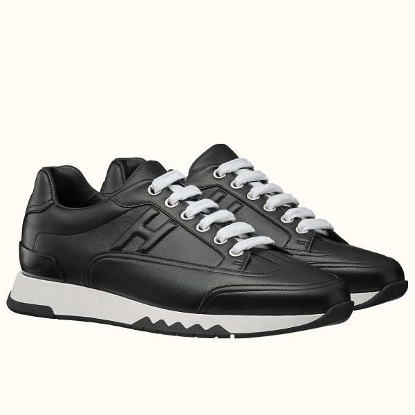 HERM Men's Trail Sneakers In Black Calfskin Leather