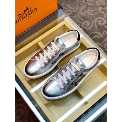 HERM Men's Avantage Sneakers In Grey Metallic Leather