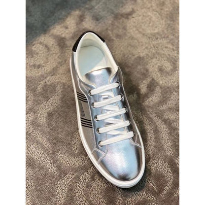 HERM Men's Avantage Sneakers In Grey Metallic Leather