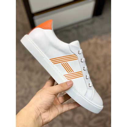 HERM Men's Avantage Sneakers In White/Orange Calfskin