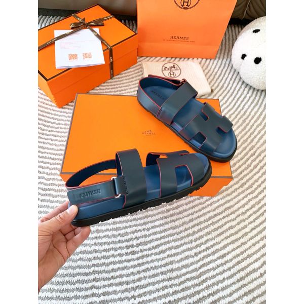 HERM Men's Genius Sandals In Blue Calfskin