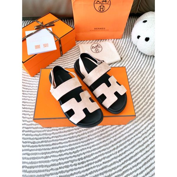 HERM Men's Genius Sandals In Beige Suede Calfskin