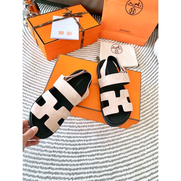 HERM Men's Genius Sandals In Beige Suede Calfskin