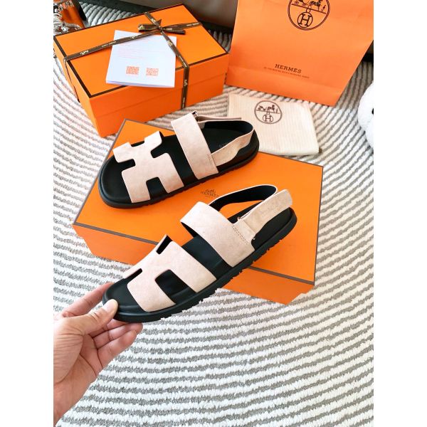 HERM Men's Genius Sandals In Beige Suede Calfskin