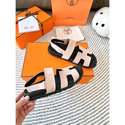 HERM Men's Genius Sandals In Beige Suede Calfskin