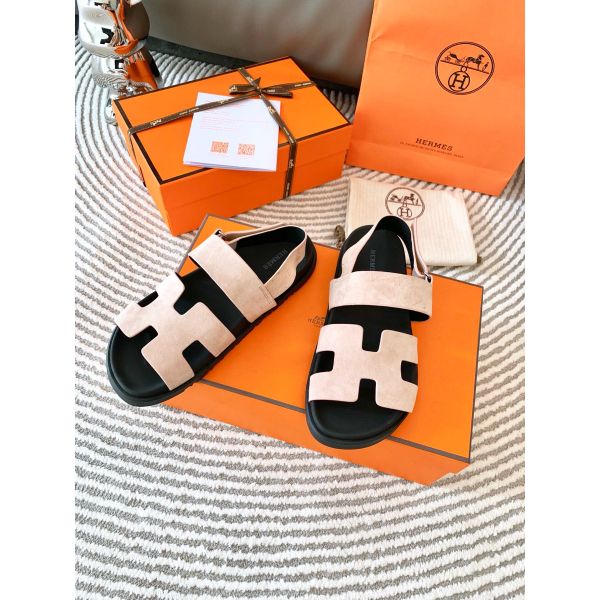 HERM Men's Genius Sandals In Beige Suede Calfskin