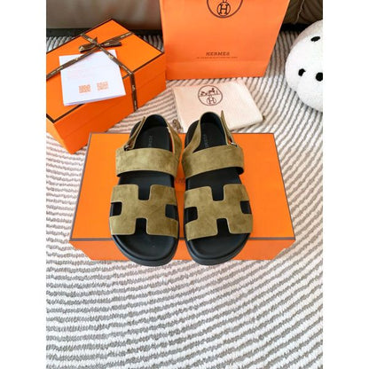 HERM Men's Genius Sandals In Green Suede Calfskin