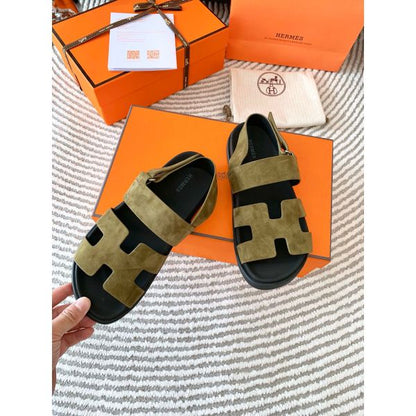 HERM Men's Genius Sandals In Green Suede Calfskin