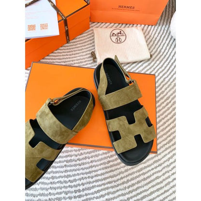 HERM Men's Genius Sandals In Green Suede Calfskin