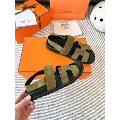 HERM Men's Genius Sandals In Green Suede Calfskin