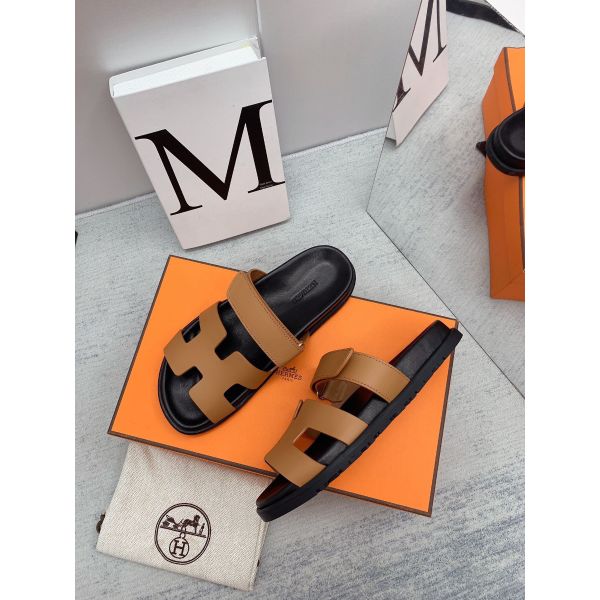 HERM Men's Chypre Sandals in Brown Calfskin