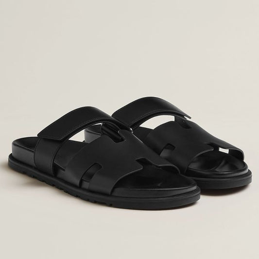 HERM Men's Chypre Sandals in Black Calfskin