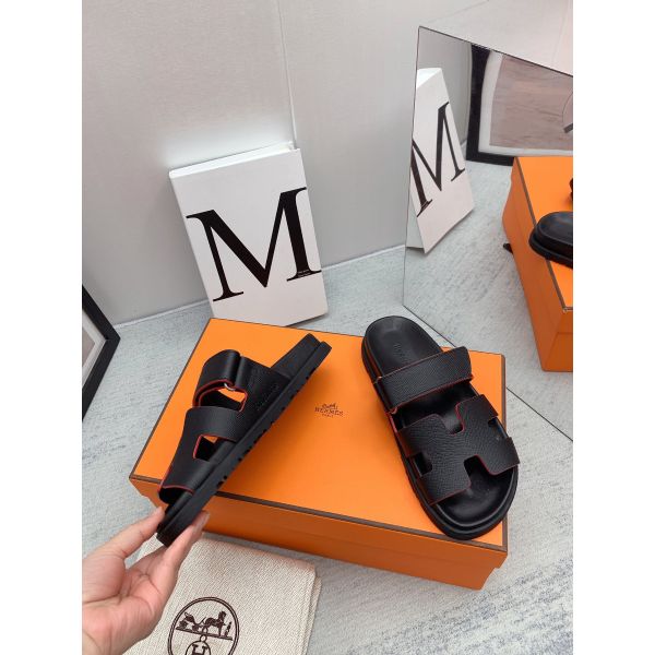 HERM Men's Chypre Sandals in Black Epsom Calfskin