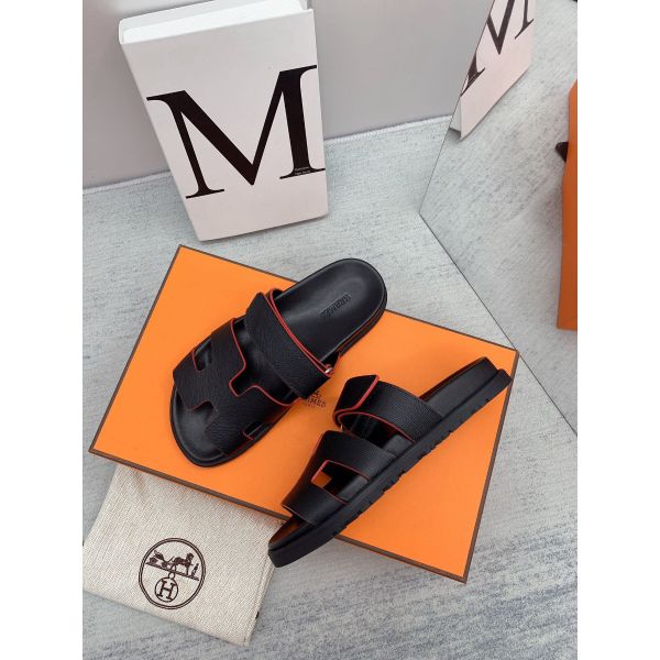 HERM Men's Chypre Sandals in Black Epsom Calfskin