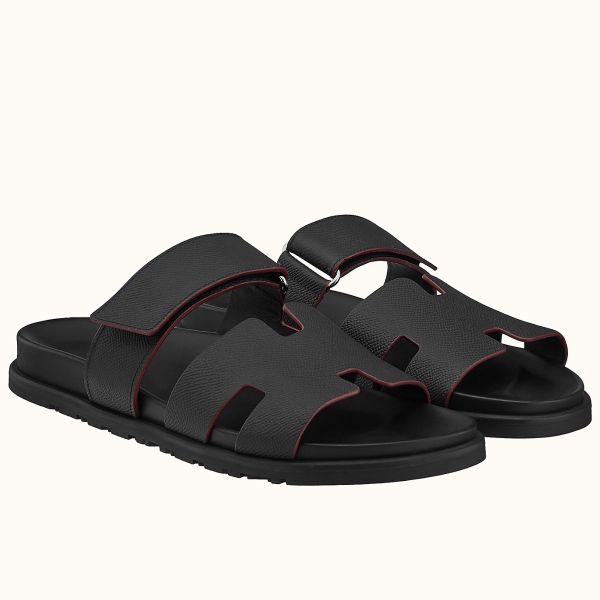 HERM Men's Chypre Sandals in Black Epsom Calfskin