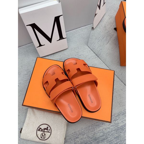 HERM Men's Chypre Sandals in Orange Epsom Calfskin