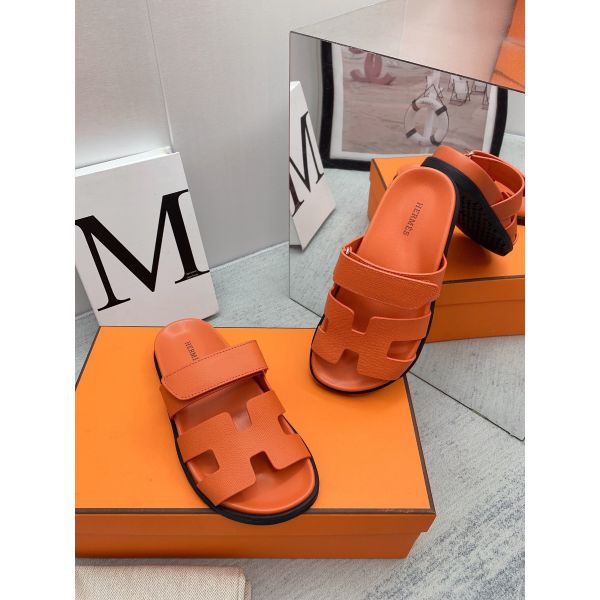 HERM Men's Chypre Sandals in Orange Epsom Calfskin