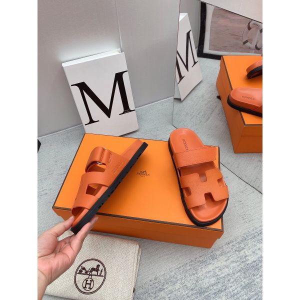 HERM Men's Chypre Sandals in Orange Epsom Calfskin