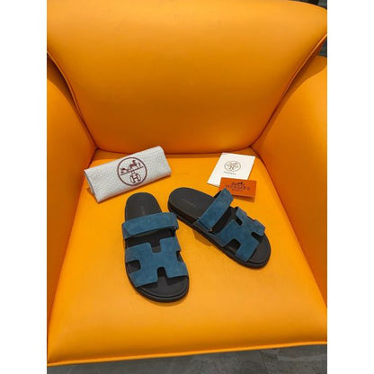 HERM Men's Chypre Sandals in Blue Suede Calfskin