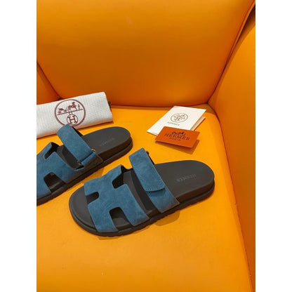 HERM Men's Chypre Sandals in Blue Suede Calfskin