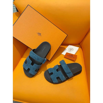 HERM Men's Chypre Sandals in Blue Suede Calfskin