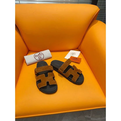 HERM Men's Chypre Sandals in Brown Suede Calfskin