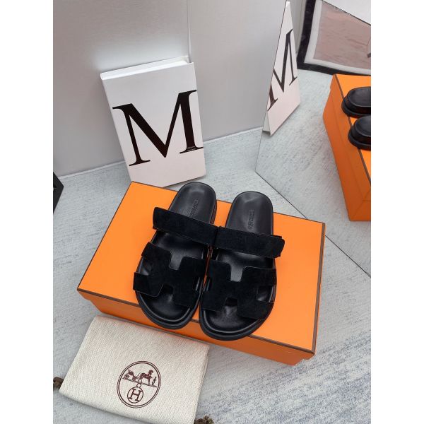 HERM Men's Chypre Sandals in Black Suede Calfskin