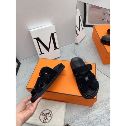 HERM Men's Chypre Sandals in Black Suede Calfskin