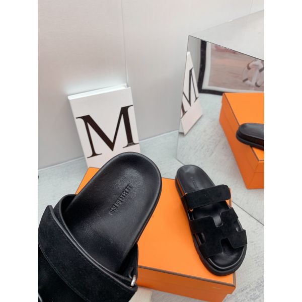 HERM Men's Chypre Sandals in Black Suede Calfskin