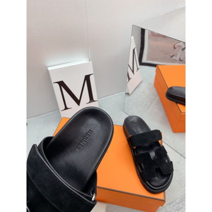 HERM Men's Chypre Sandals in Black Suede Calfskin