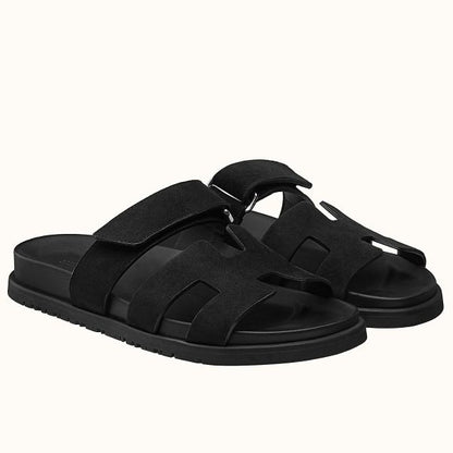 HERM Men's Chypre Sandals in Black Suede Calfskin