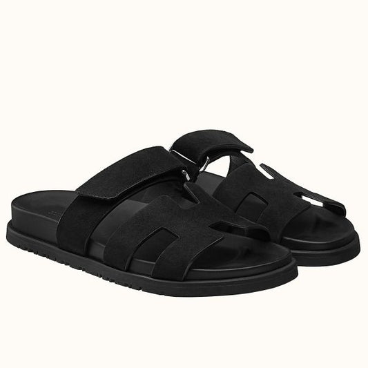 HERM Men's Chypre Sandals in Black Suede Calfskin