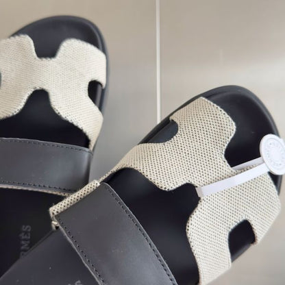 HERM Men's Chypre Sandals In Canvas with Black Leather