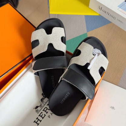 HERM Men's Chypre Sandals In Canvas with Black Leather
