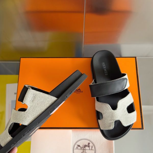 HERM Men's Chypre Sandals In Canvas with Black Leather