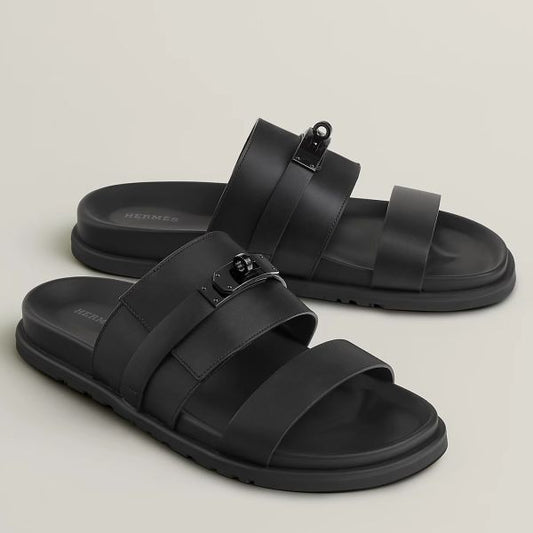 HERM Men's Jackson Sandal in Black Calfskin