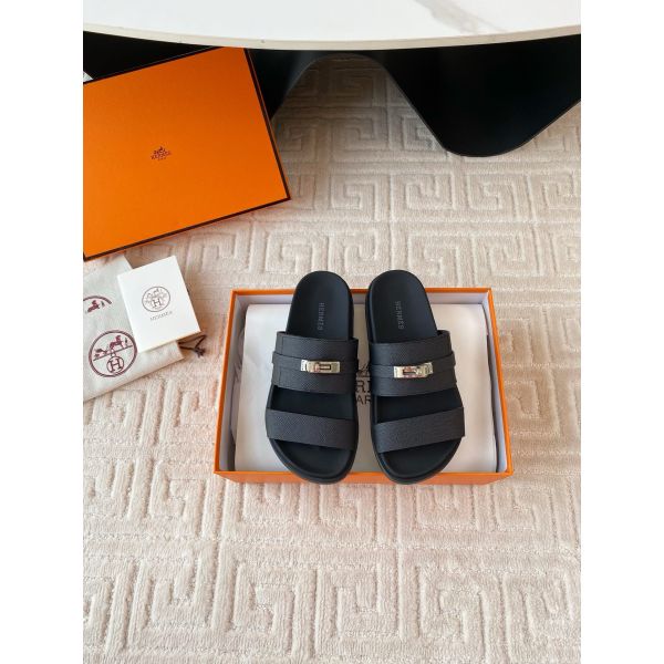 HERM Men's Jackson Sandal in Black Epsom Calfskin