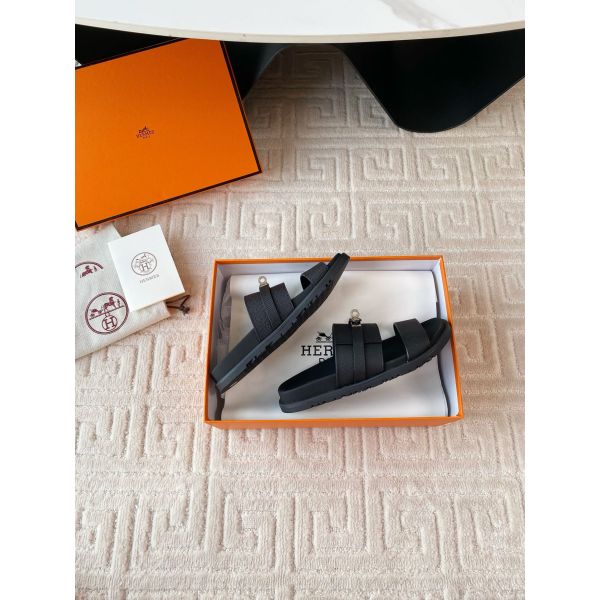 HERM Men's Jackson Sandal in Black Epsom Calfskin