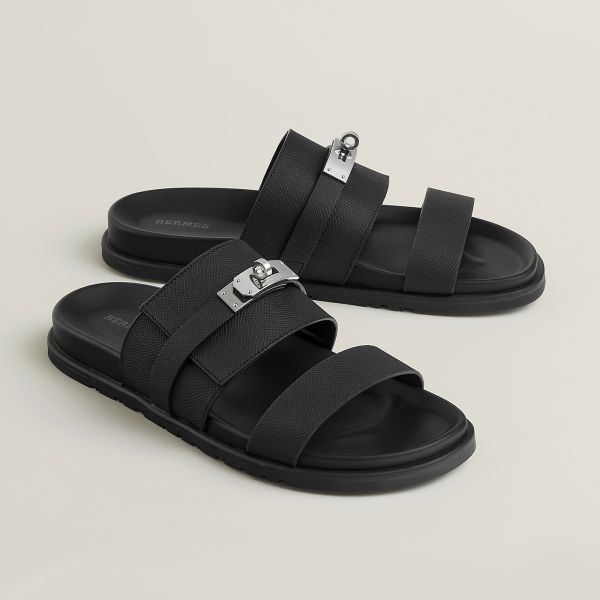 HERM Men's Jackson Sandal in Black Epsom Calfskin