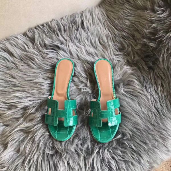 HERM Oasis Sandals In Bamboo Shiny Niloticus Crocodile