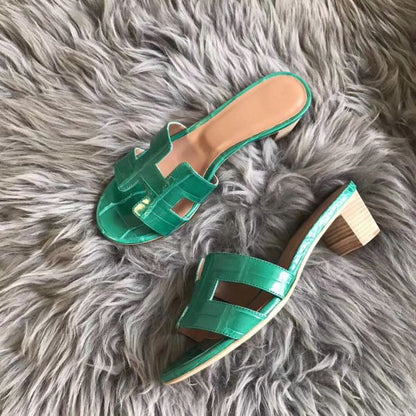 HERM Oasis Sandals In Bamboo Shiny Niloticus Crocodile