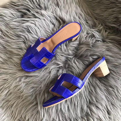 HERM Oasis Sandals In Blue Matte Niloticus Crocodile