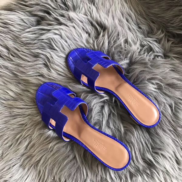HERM Oasis Sandals In Blue Matte Niloticus Crocodile